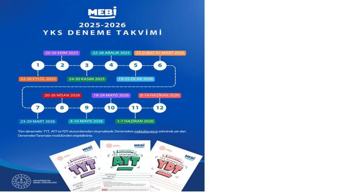 MEBİ YKS DENEME SINAVII TAKVİMİ